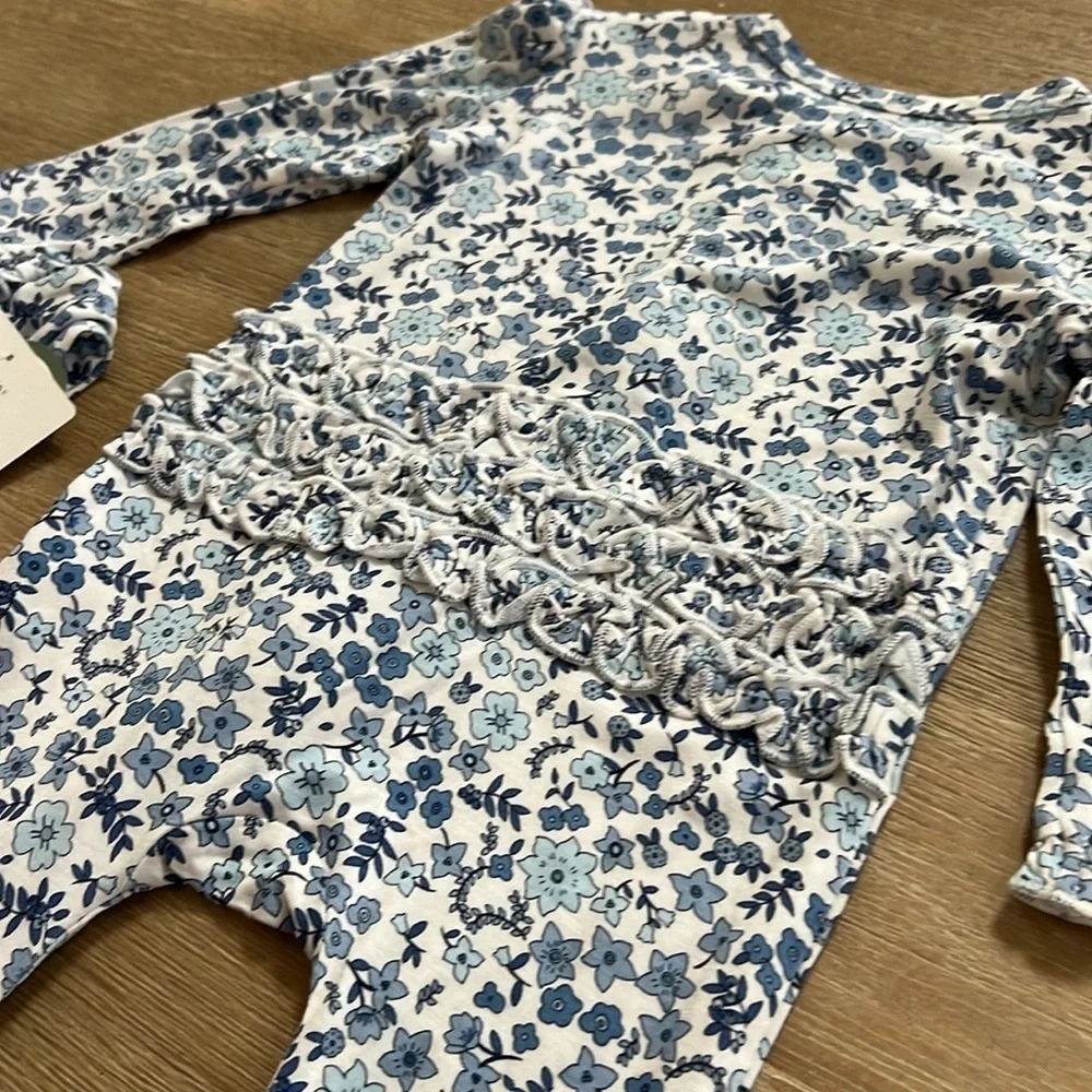 Little Me Baby Girl Bamboo Footie Sleeper 3 6 months White Blue Floral - Picture 7 of 7